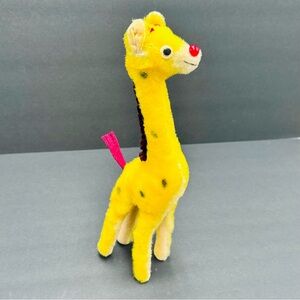 Vintage Mohair Giraffe 11” x 2” Stuffed Toy Felt Eyes Plastic Nose